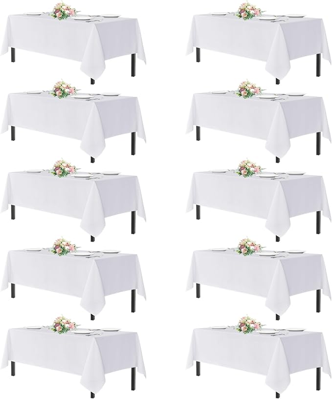sancua White Table Cloths Rectangle, 10 Pack Tablecoths Rectangular for 6 Foot Tables - Washable Polyester Fabric Table Cover for Wedding, Birthday Party, Banquet Reception, 54x108 Inch