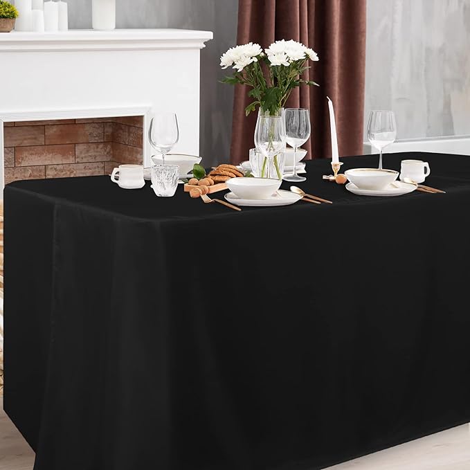 Obstal 2 Pack Black Tablecloth Fitted Table Clothes for 4 Foot Rectangle Tables - Water Resistant Washable Fabric Polyester Rectangle Table Cover for Outdoor/Indoor Uses?48L x 24W x 30H Inches, Black?