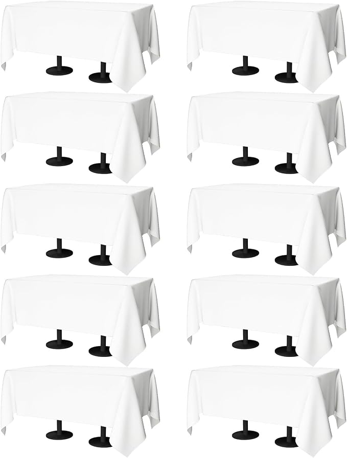 70x120 Table Cloth - 10 Pack Rectangular White Washable Stain and Wrinkle Resistant Polyester Table Cover for Dining Tables, Various Parties and Camping (White)