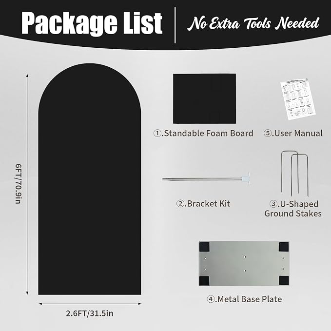 6FT Arch Backdrop with Stand Set, No-Tip Stability Foam Board Photo Booth Background for Wedding Birthday Party Ceremony Baby Shower Banquet Decoration Reusable - Black