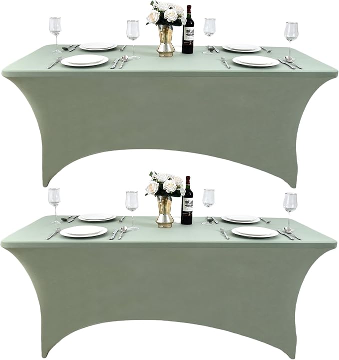 121 2-Pack 6ft Spandex Table Covers for Rectangle Standard Folding Tables - Wrinkle Resistant Stretch Tablecloths - Ultimate Fitted Table Protector for Parties, Banquet, and Wedding