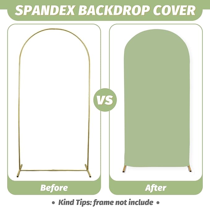 MODFUNS Set of 3 Arch Backdrop Cover Sage Green Wedding Arch Cover 4&5&6ft Fitted Spandex Arch Covers 2-Sided Chiara Backdrop Covers Balloon Arch Covering for Baby Shower Wedding Ceremony Reception