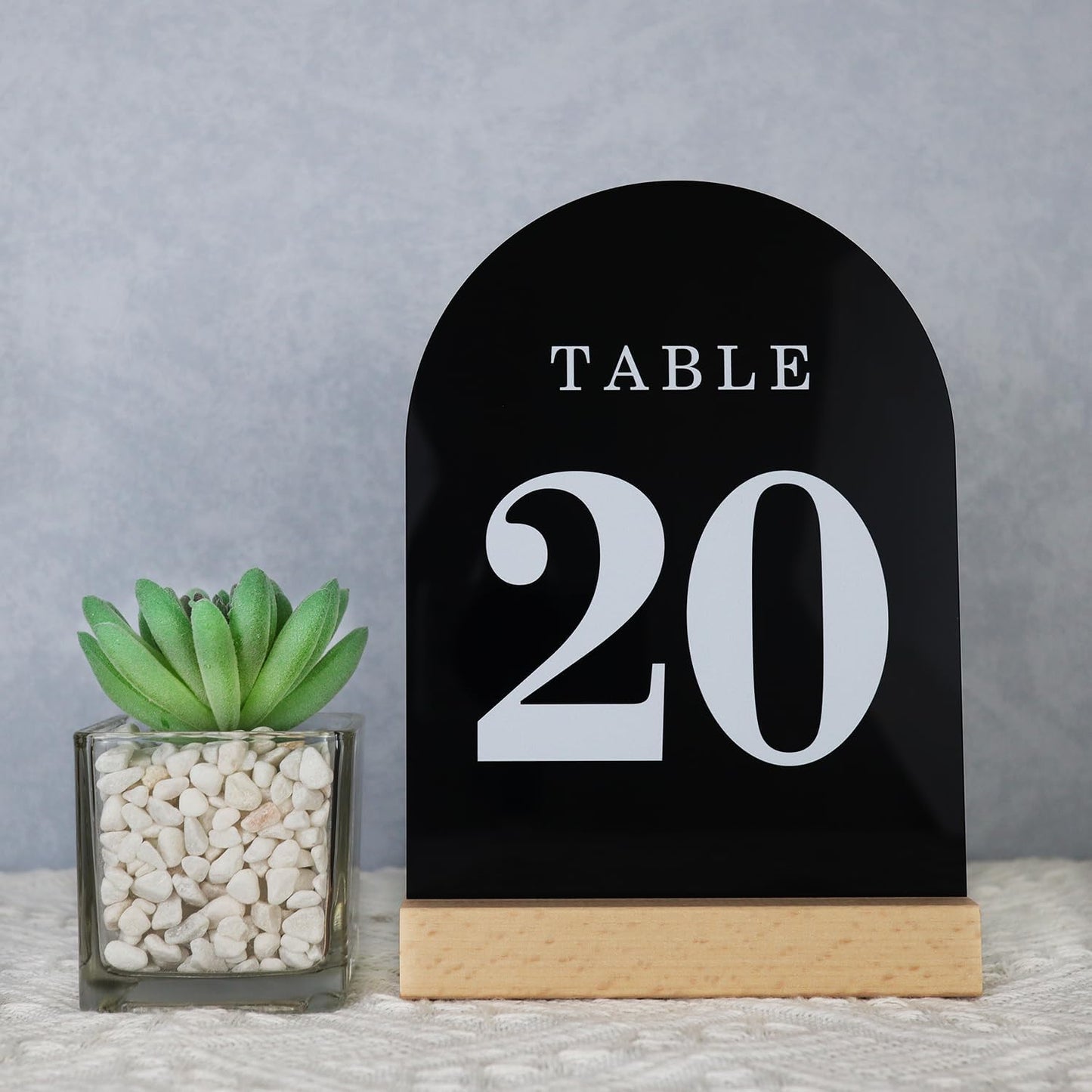 Wedding Table Numbers 1-25, Acrylic Arch Signs with Natural Wood Stands Holders, Rustic Table Decor for Reception & Parties (Black White)