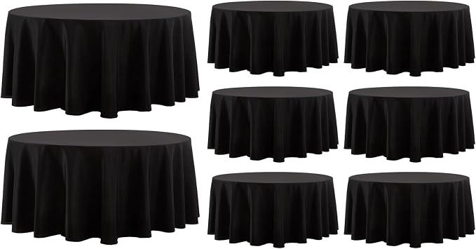 Round Tablecloth 8 Pack 108 Inch Black Tablecloths Washable Decorative Linen Polyester Table Clothes Cover for Dining Table Banquets Buffet Parties and Wedding