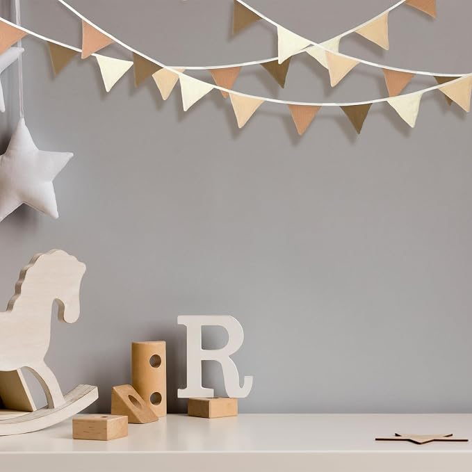 Oudain 2 Pcs Pennant Banner Flags Nursery Garland Triangle Bunting Flags Playroom Wall Decor Banner for Nursery Baby Shower Birthday Boho Wedding Party Event, Each 7.75 ft(Khaki Colors)