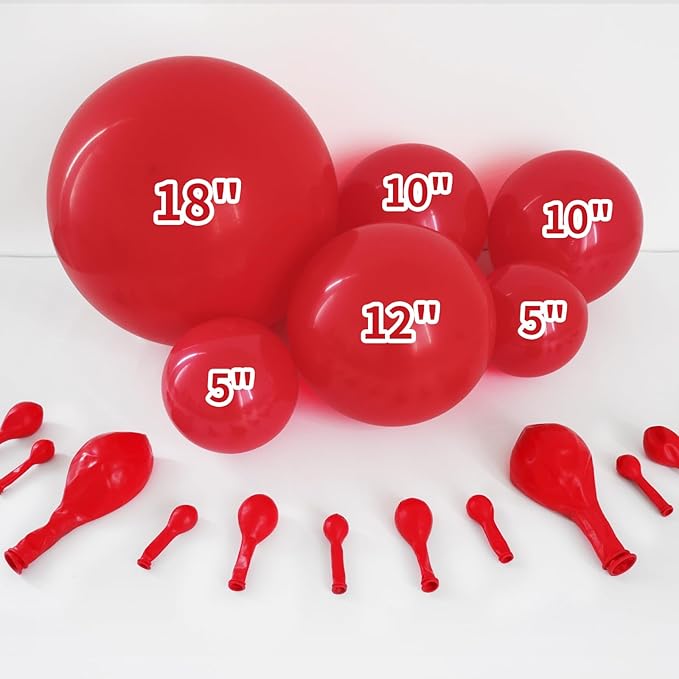 Double Stuffed Red Balloons Different Size 115Pcs 5/10/12/18 Inch Rudy Red Balloon Garland Arch kit for Birthday Wedding Baby Shower Christmas Party Decorations