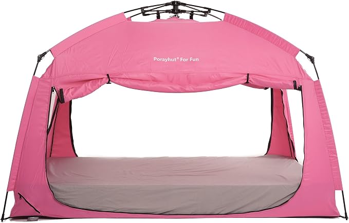 Indoor Instant Privacy Bed Tent for Sleeping,Quick Set-up Bed Canopies,Portable Bed Drapes with Large Space and 3 Doors (Pink, Twin)