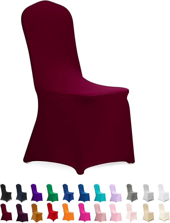 Peomeise Stretch Spandex Chair Cover for Wedding Party Dining Banquet Event (Burgundy, 12)