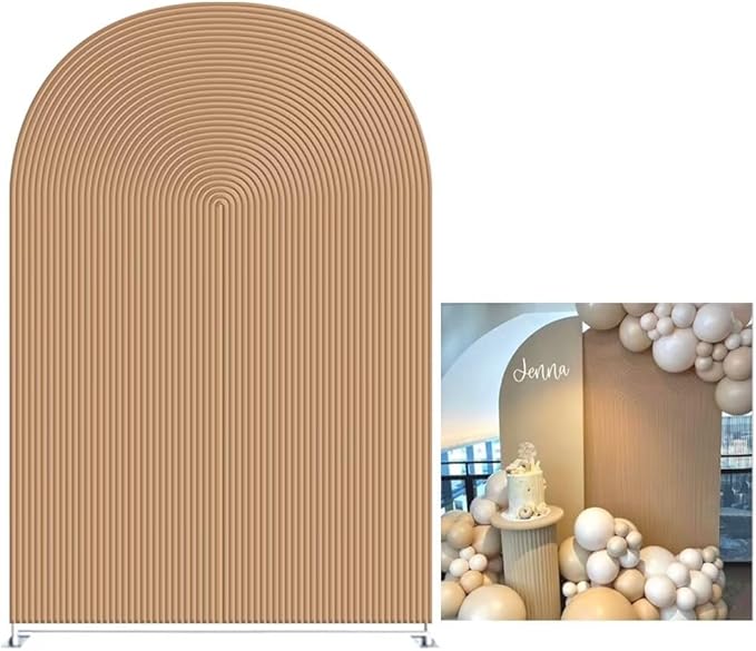 KONPON Brown Ripples Arched Frame Fabric Cover for Birthday Partied Double-Sided Stretchy Chiara Backdrops Arched Wall Stands Covers Arch Backdrop Cover 3x6.5ft