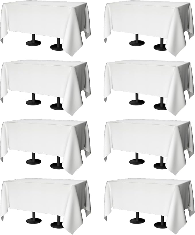 90x132 Table Cloth - 8 Pack Rectangular White Washable Stain and Wrinkle Resistant Polyester Table Cover for Dining Tables, Various Parties and Camping (White)