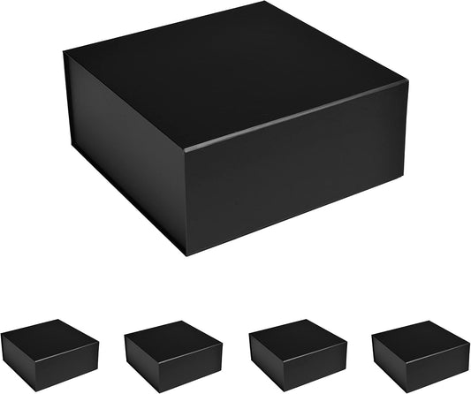 CECOBOX - Gift Boxes with Lids for Presents 6"x6"x2.75" - Matte, Collapsible Magnetic Closure Gift Box - Groomsmen & Bridesmaid Proposal Boxes, Wedding, PR, Birthdays, Holidays (Black)