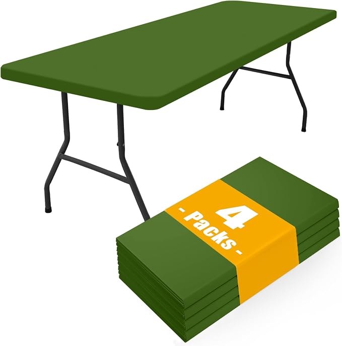 Smiry 4 Pack Rectangle Picnic Table Cloth, Waterproof Elastic Fitted Tablecloths, Washable Polyester Rectangular Patio Table Cover for Camping, Indoor and Outdoor (Olive Green, 30"x72")