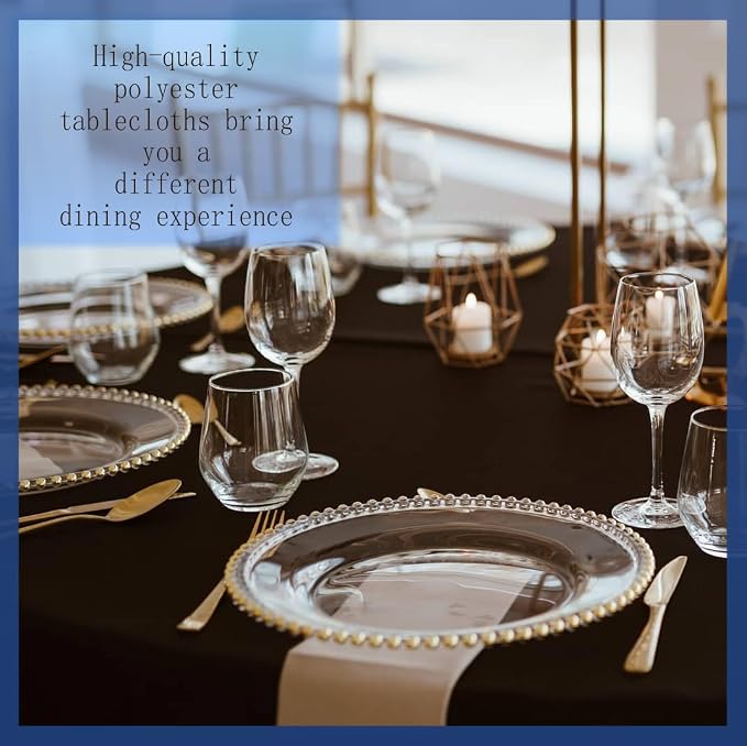 10 Pack Black Tablecloths - Round & Rectangle, 90 Inch, Polyester, Washable, Perfect for Wedding Party