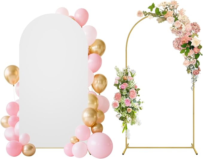 6.6FT Wedding Arch Backdrop Stand and Cover Set, Metal Balloon Arch Stand and Cover for Birthday Party Wedding Ceremony Bridal Baby Shower Graduation Decoration