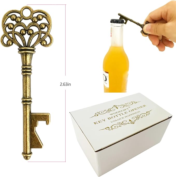 100 PCS Key Bottle Openers,Vintage Skeleton Key Bottle Opener with Escort Card Tag and Key Chains, Rustic Decoration for Wedding Favors,Return Gifts for Housewarming(Bronze)