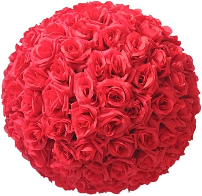 HomeABC 10 Inch Artificial Romantic Rose Flower Ball for Home Outdoor Wedding Party Centerpieces Decorations, 10 Pack, Red
