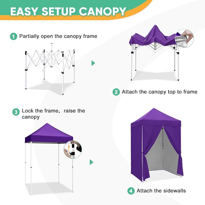 5x5 Pop Up Canopy Tent with Four Sidewalls, Instant Portable Beach Canopy, Outdoor Tent with Carry Bag for Camping, Sports, Tailgating, Events, Purple