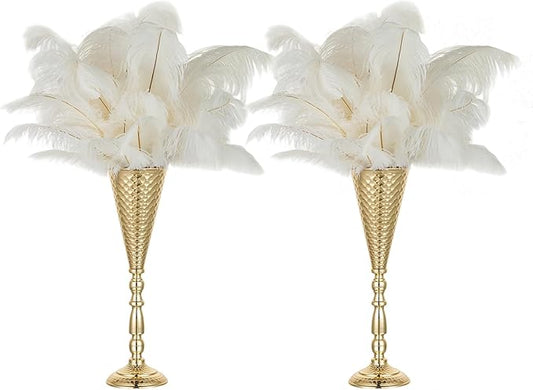NUPTIO Gold Centerpiece for Table Wedding: 16.5" Tall Hammered Trumpet Vase for Bouquets Flower Arrangement - Metal Center Piece Stands for Party Event Set of 2