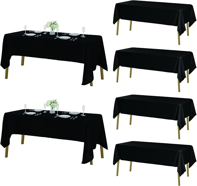 Fokitut 6 Pack Rectangle Tablecloth, 60x120 Inch, Stain Resistant and Wrinkle Polyester Table Cloth, Fabric Table Cover for Kitchen Dining, Wedding, Party, Holiday Dinner-Black
