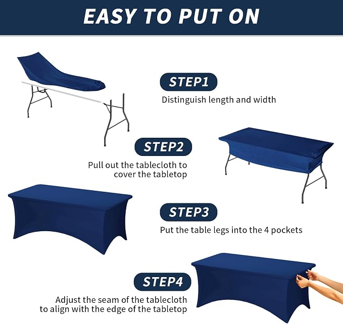 Fixwal 6 Pack 6Ft Navy Blue Table Cover, Spandex Fitted Tablecloths Rectangle, Wrinkle-Free and Stretch Folding Table Cloth for Banquet, Party, Trade Show, Graduation