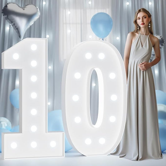 4FT Marquee Light Up Numbers, Marquee Numbers 4 Feet Tall with Cool White Light, Number 10 Light Up Number for Party 10th Birthday Anniversary Decorations