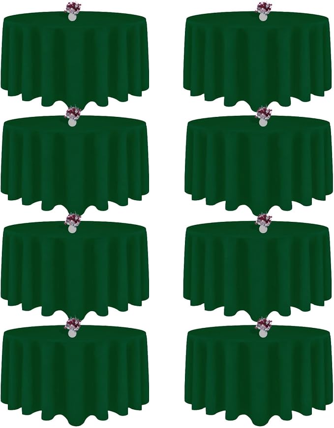 8 Packs 120 Inch Hunter Green Round Tablecloth in Diameter, Washable Polyester Fabric Tablecloths, Wrinkle Resistant Table Cloth for Wedding Party Banquet Dining