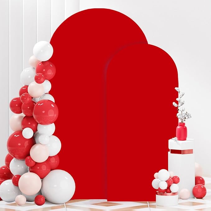 FANPROMS Wedding Arch Covers Set of 2 Red Arch Cover 6FT 7.2FT Spandex Arch Cover for Metal Frame Stand Balloon Arched Stand Cover Round Top Arch Covers for Wedding Birthday Party Decorations