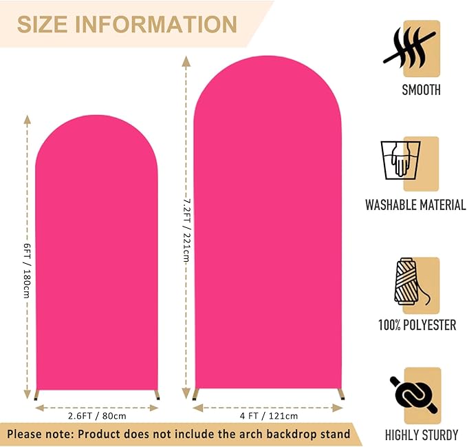 FANPROMS Set of 2 Wedding Arch Cover 6FT 7.2FT Hot Pink Arched Backdrop Cover Chiara Round Top Arch Covers Backdrop Fabric Spandex Fitted Arch Covers for Arches Stands for Wedding Baby Shower Decor