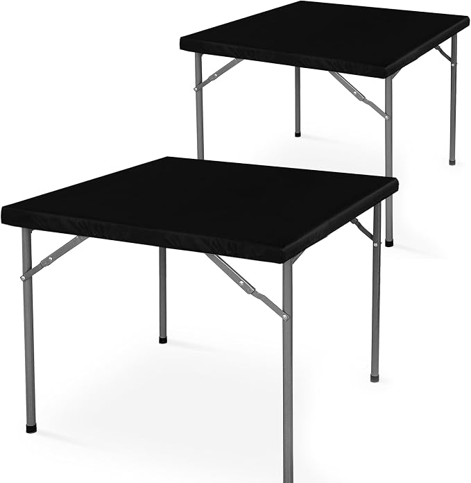 LUSHVIDA 2 Packs Flannel Backing 24x24 inch Vinyl Card Tablecloth with - Waterproof Plastic Cover for Picnic Nightstand End Bedside Table, Small Square Folding Table with Elastic Corners, Black