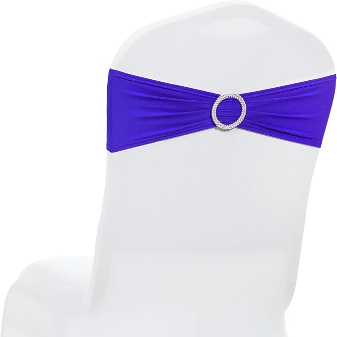 MDS Pack of 75 Spandex Chair Sashes Bow Premium Stretch Chair Cover Band with Buckle Slider Universal fits Elastic Dining Chair Ties for Wedding Party Banquet Events Decoration - Royal Blue
