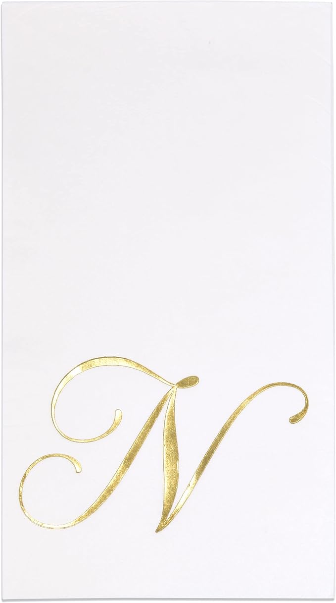 N Monogram Guest Napkins 100 Pack Initial Letter Personalized Napkins Paper Disposable Bathroom Towels Wedding Party Table Decor Supplies