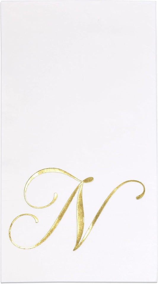 N Monogram Guest Napkins 100 Pack Initial Letter Personalized Napkins Paper Disposable Bathroom Towels Wedding Party Table Decor Supplies