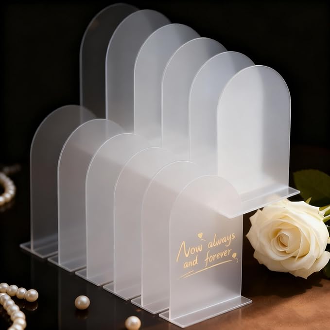 9 Pack Acrylic Wedding Signs 5 x 7 Inch DIY Blank Table Number with Base Frosted Arch Shape Menu Board for Party Anniversary Event Restaurant Cafe Decoration（Frosted）