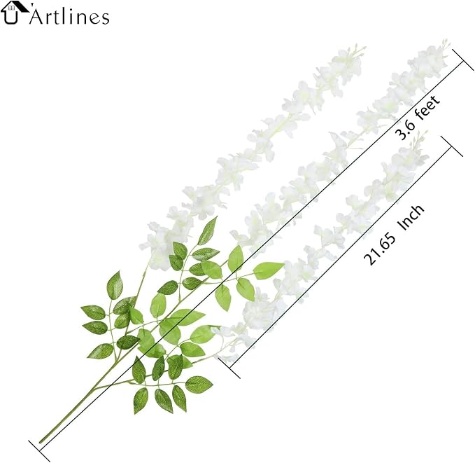 U'Artlines 24 Pack (Total 86.4 Feet) Artificial Fake Wisteria Vine Rattan Hanging Garland Silk Flowers String Home Party Wedding Decor (24, White)