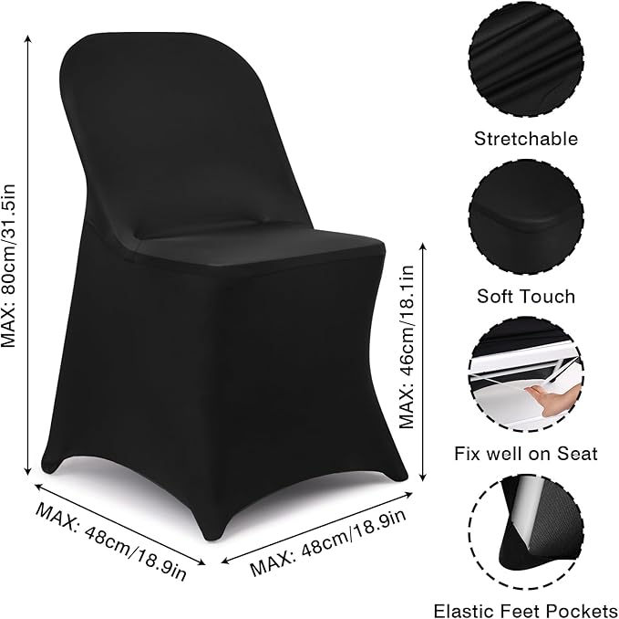 Fixwal 36 Pcs Black Folding Chair Cover, Spandex Stretch Covers Ideal for Wedding, Party, Dining, Business Meeting, Banquet, Universal Fitted Washable Slipcover
