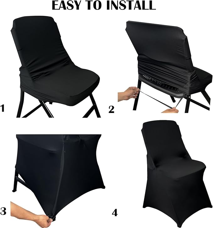 10PCS Stretch Spandex Folding Waterproof Chair Covers,Universal Fitted Chair Cover Protector for Wedding Party Banquet Holidays Celebration Decoration(Black)