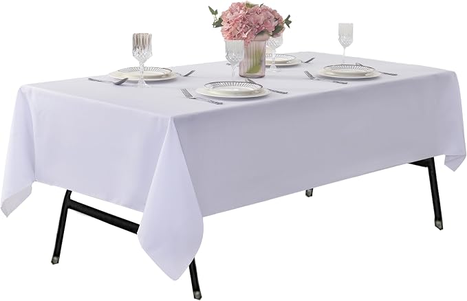 2-Pack 60x102 inch White Table Cloths, Solid Stain and Wrinkle Resistant Oblong Tablecloth, Premium Plain Weave Polyester Fabric Rectangle Table Linen Covers for Hotel, Wedding