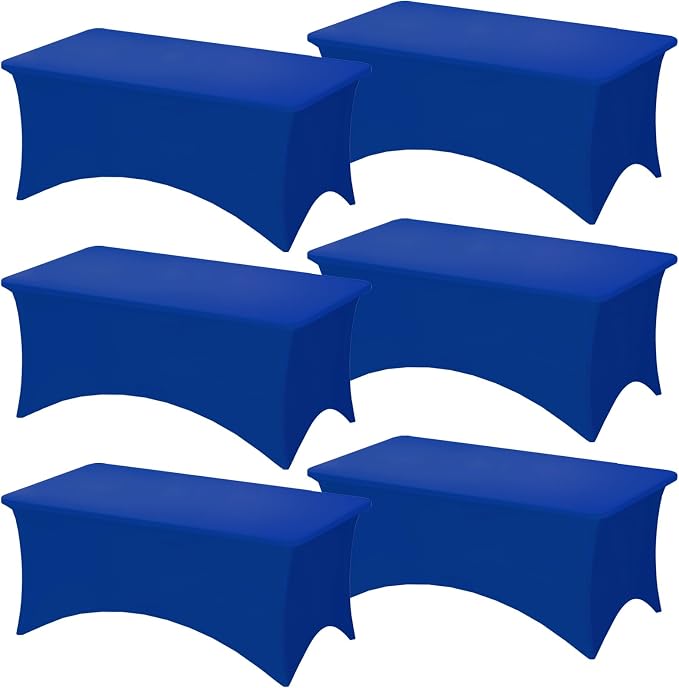 Fixwal 6 Pack 6Ft Royal Blue Table Cover, Spandex Fitted Tablecloths Rectangle, Wrinkle-Free and Stretch Folding Table Cloth for Banquet, Wedding, Party, Trade Show