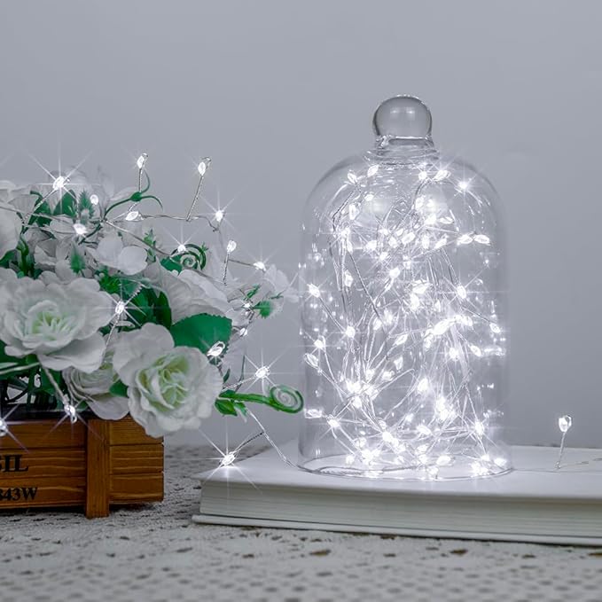 Fairy Lights Plug in, 20 Feet 200LED Cool White Silver Wire Firecracker Firefly Lights with Remote, Waterproof Copper Wire Lights for Bedroom Wreath Window Wedding Christmas Tree Decoration