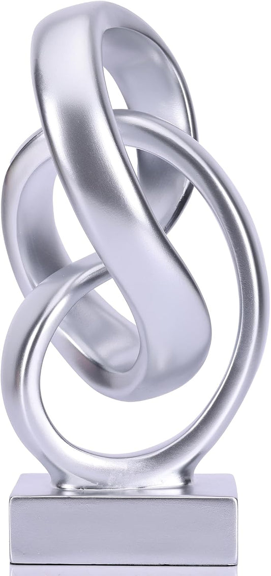 WUBIANJIE Modern Abstract Knot Sculpture, Artistic Mobius Inspired Resin Decor, Elegant Home and Office Decor, (Silver)