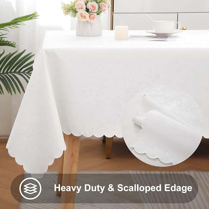 Smiry Rectangle Table Cloth, Waterproof Heavy Duty Vinyl Tablecloths, Wipeable Washable Table Cover for Kitchen and Dining Room (White, 60" X 144")