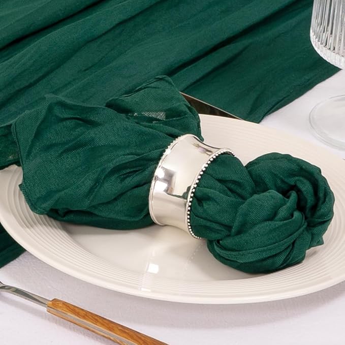 MLMC 24 Pack Emerald Green Cheesecloth Napkins Boho Rustic Gauze Cloth Napkins Washable 21"x21" for Wedding Bridal Shower Birthday Anniversary Dinner Decor