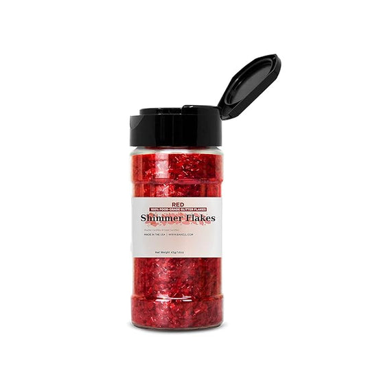 BAKELL Edible Glitter Flakes | Vegan Red Edible Shimmer Flakes | KOSHER Certified | Halal Certified | 100% Edible & Food Grade | Cakes, Cupcakes, Decoration (Red, 45g)