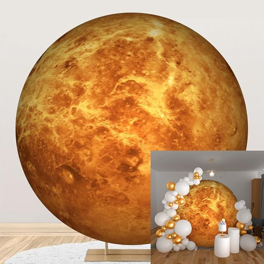 Diameter 3ft Cosmic Mercury Round Backdrop Cover Universe Galaxy Travel Themed Photography Background Outer Space Backgrounds for Kids Birthday Party Decor Cake Table Photo Booth Props