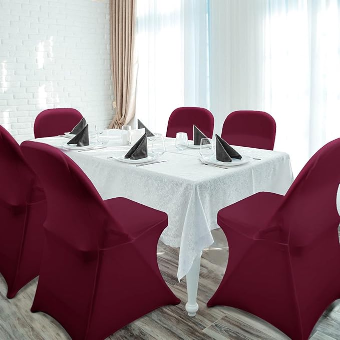 Babenest Spandex Folding Chair Covers Upgraded 10 PCS Universal Stretch Washable Fitted Chair Slipcovers Protector for Wedding, Holidays, Banquet, Party, Celebration (Burgundy)