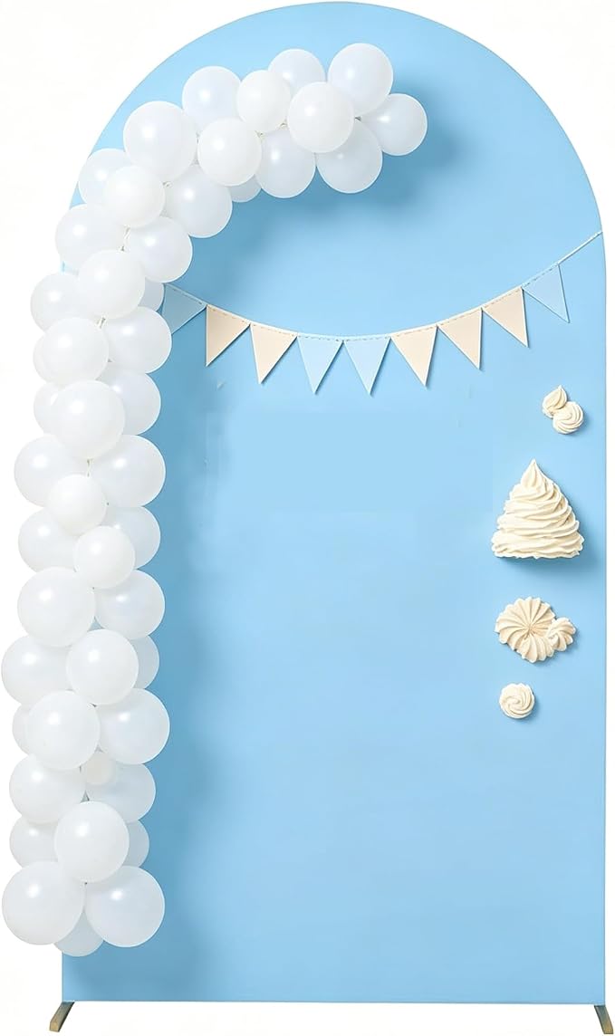 HAINARverS Wedding Arch Cover 7.2FT Spandex Fitted Stretchy Arch Stand Covers,2 Sided Round Top Chiara Backdrop Cover for Birthday Party Ceremony Banquet Baby Shower Arch Decoration(Baby Blue)