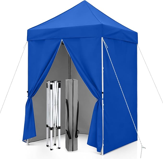 5x5 Pop Up Canopy Tent with Four Sidewalls, Instant Portable Beach Canopy, Outdoor Tent with Carry Bag for Camping, Sports, Tailgating, Events, Blue