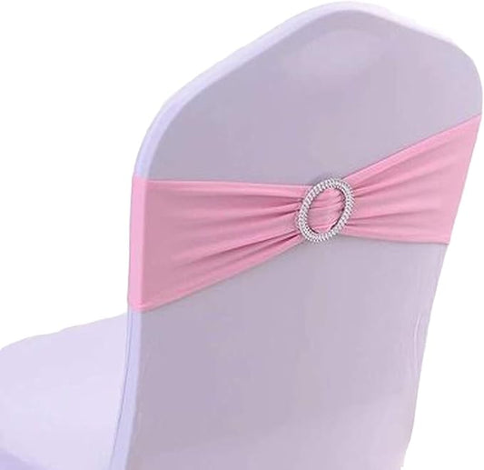 50PCS Stretch Chair Sashes Bows Elastic Chair Bands with Buckle Slider Sashes Bows for Wedding Hotel Banquet Birthday Party Decorations (50PCS, Pink)