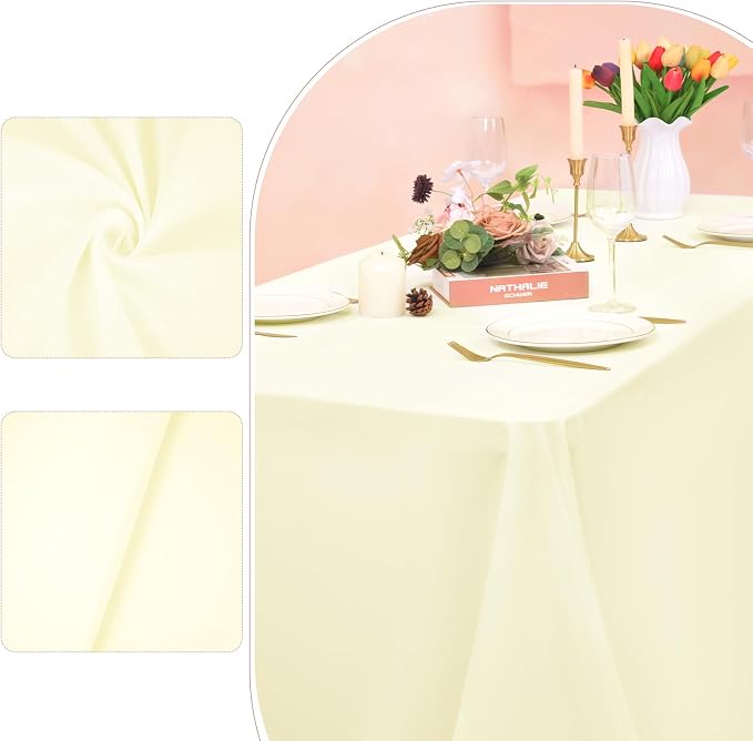 12 Pack Beige Tablecloth 90x132 Inch Rectangular Table Cover | Wrinkle Resistant, Machine Washable Reusable, Wedding, Banquet, Restaurant, Party, Baby Shower,Indoor Outdoor Events