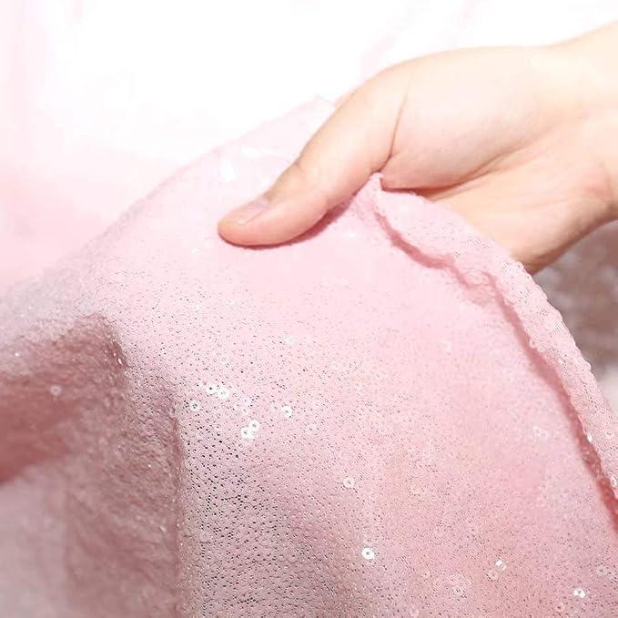 Eternal Beauty Sequin Tablecloth, 50x50 Inch Pink Square Glitter Table Cover for Mother's Day Cake Dessert Exhibition Party Birthday Events